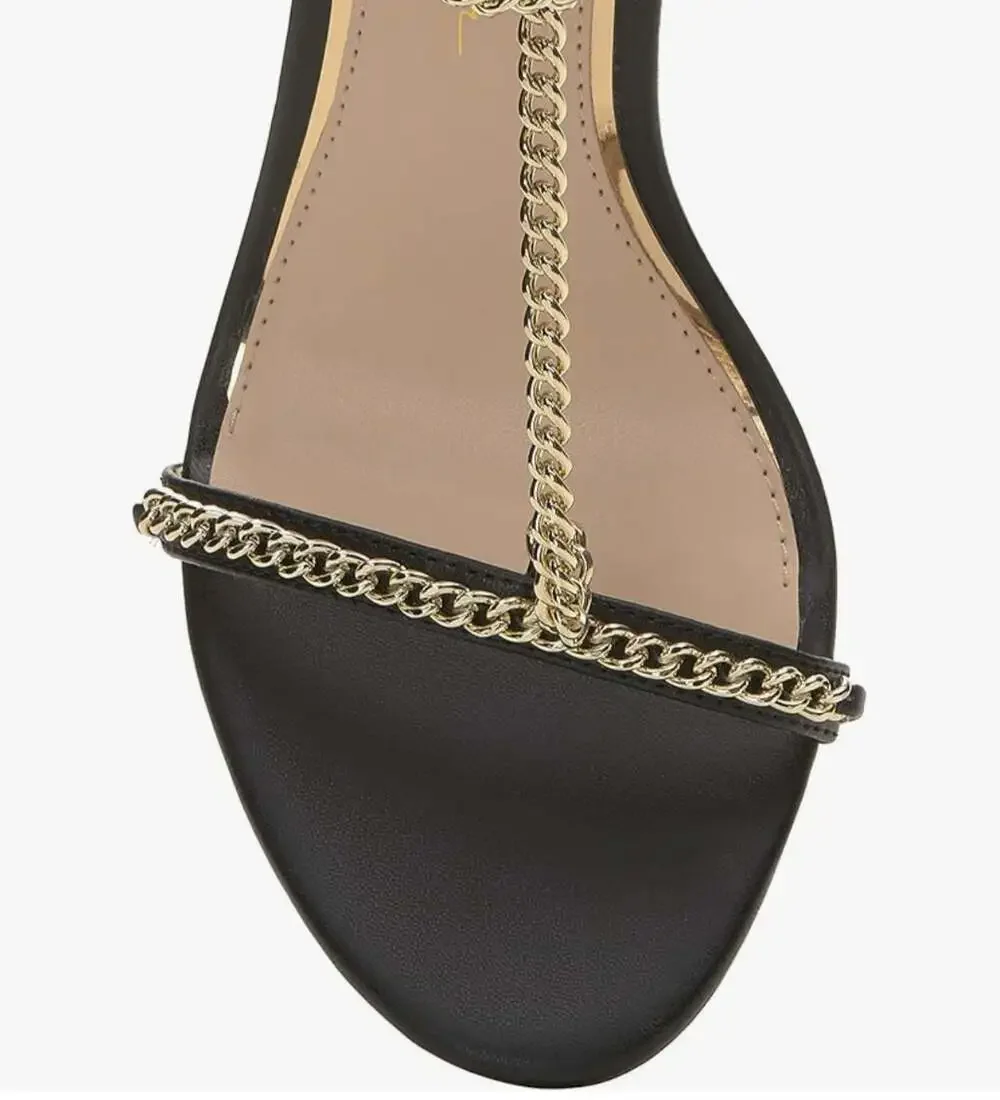 Jessica Simpson Qiven Chain T-Strap Dress Sandals,Black/Gold,9.5 - Picture 6 of 16
